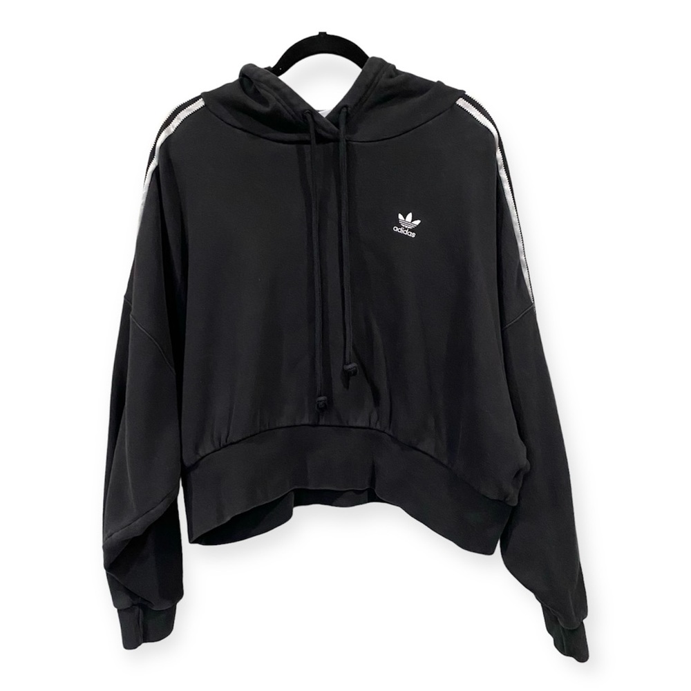 Adidas Trefoil Oversized Cropped Hoodie Black Medium